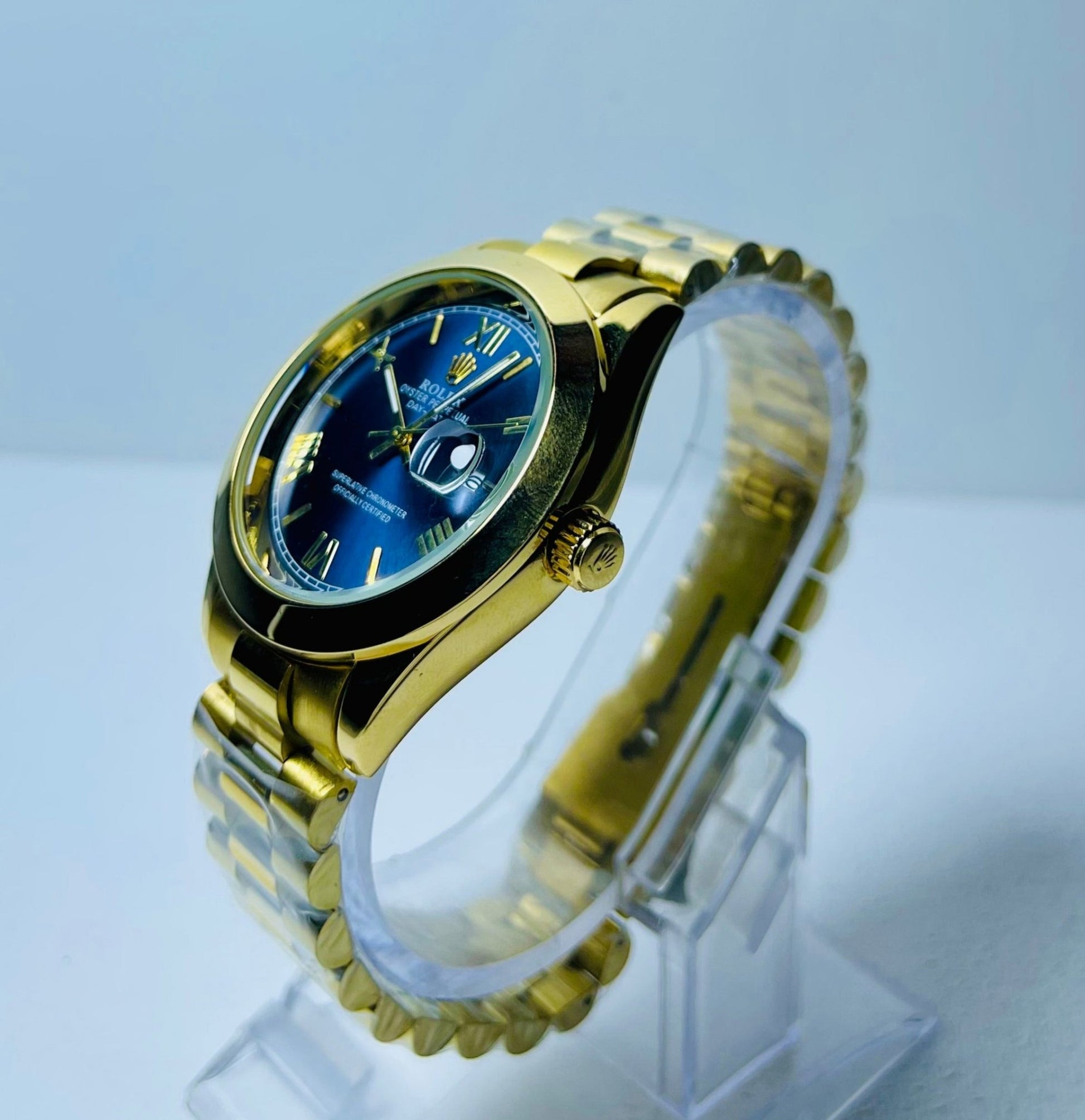 Rolex Oyster Man's Watch Arabic Golden Chain and Blue Dial With Master Lock. - ANZA