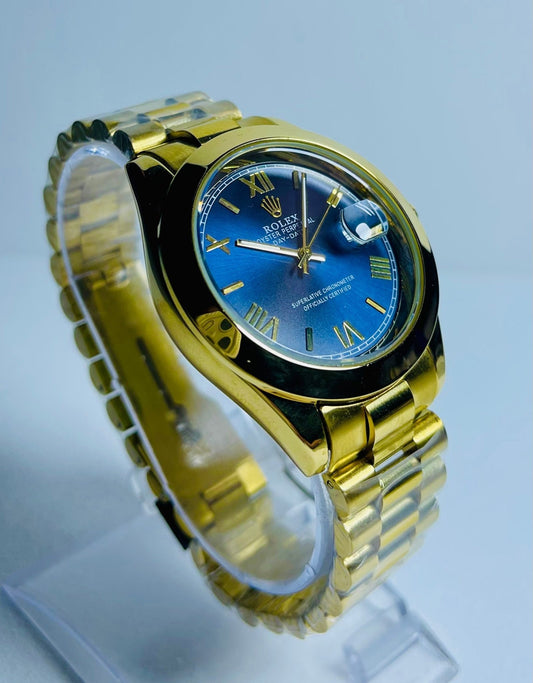 Rolex Oyster Man's Watch Arabic Golden Chain and Blue Dial With Master Lock. - ANZA