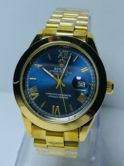 Rolex Oyster Man's Watch Arabic Golden Chain and Blue Dial With Master Lock. - ANZA